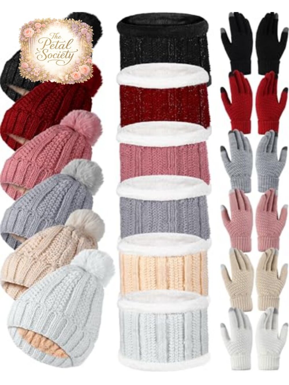 Winter Beanie Hat Scarf Gloves Set - 18 Pc Acrylic Fleece Lined Touchscreen